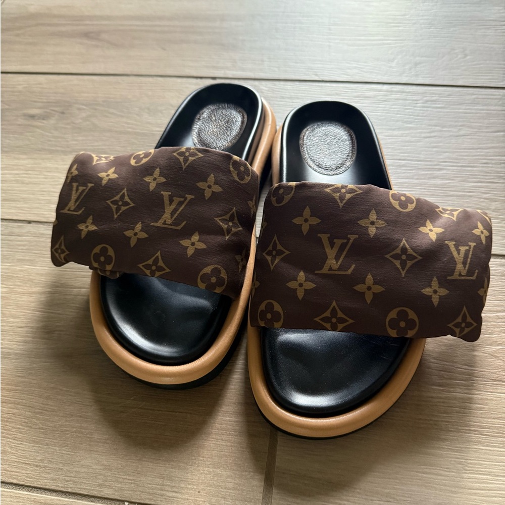 Louis Vuitton Monogram Brown and Black Slides